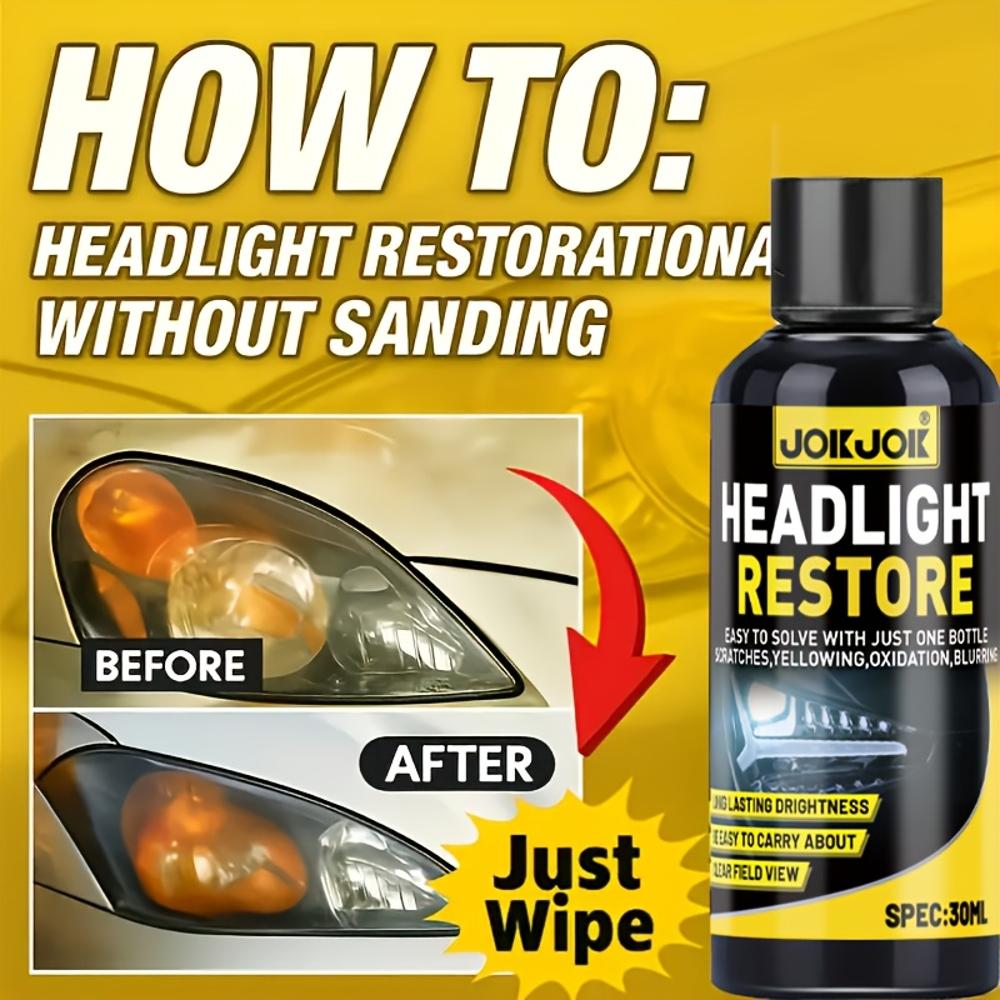 Professional Headlight Restoration Agent - Removes Yellowing, Oxidation and Haze - Lens Polishing and Grinding Material - Effect