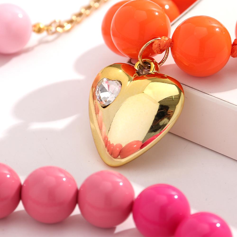 New Colorful Acrylic Heart Pendant Necklace for Women Summer Trendy Handmade Round Beads Y2K Choker Statement Jewelry Gift
