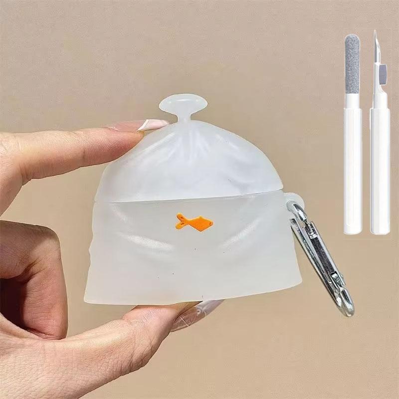 Cartoon Stereoscopic Creative Fun White Goldfish Bag Silicone Headphone Cover For Apple AirPods1/2 Pro/Pro2 3 4 Soft Case