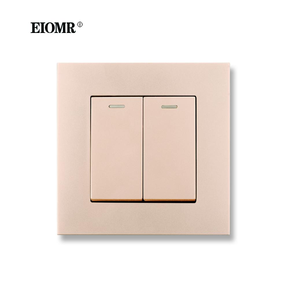 EIOMR EU/UK Standard Lichtschalter 16A 250V 2-fach 1-Wege / 2-Wege Wippschalter Großes Panel Luxus Wandtaster Unterputzschalter