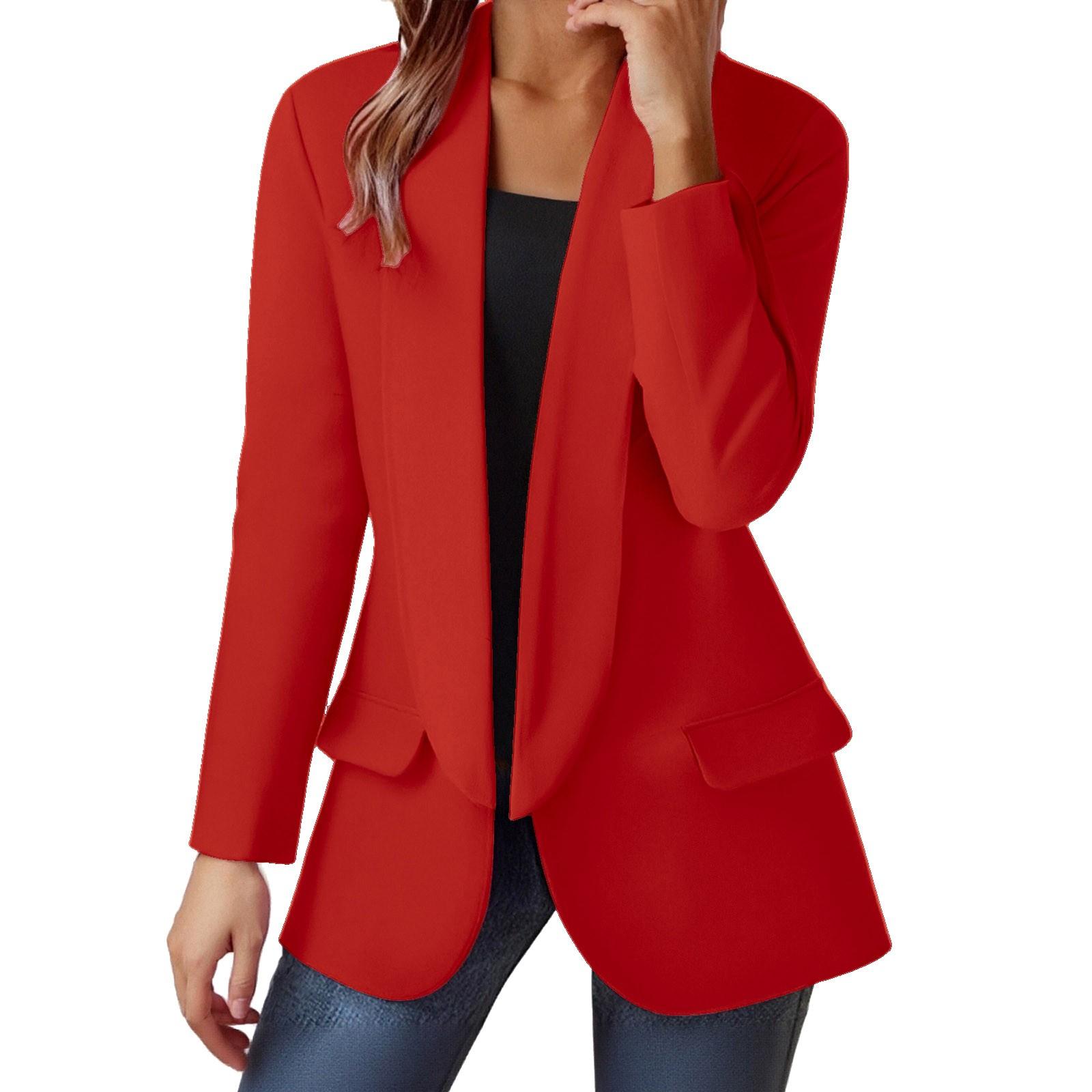 

Женский Модный Кардиган с Длинным Рукавом и Открытой Передней Частью в Деловом Повседневном Стиле, Модная Куртка, XL красный