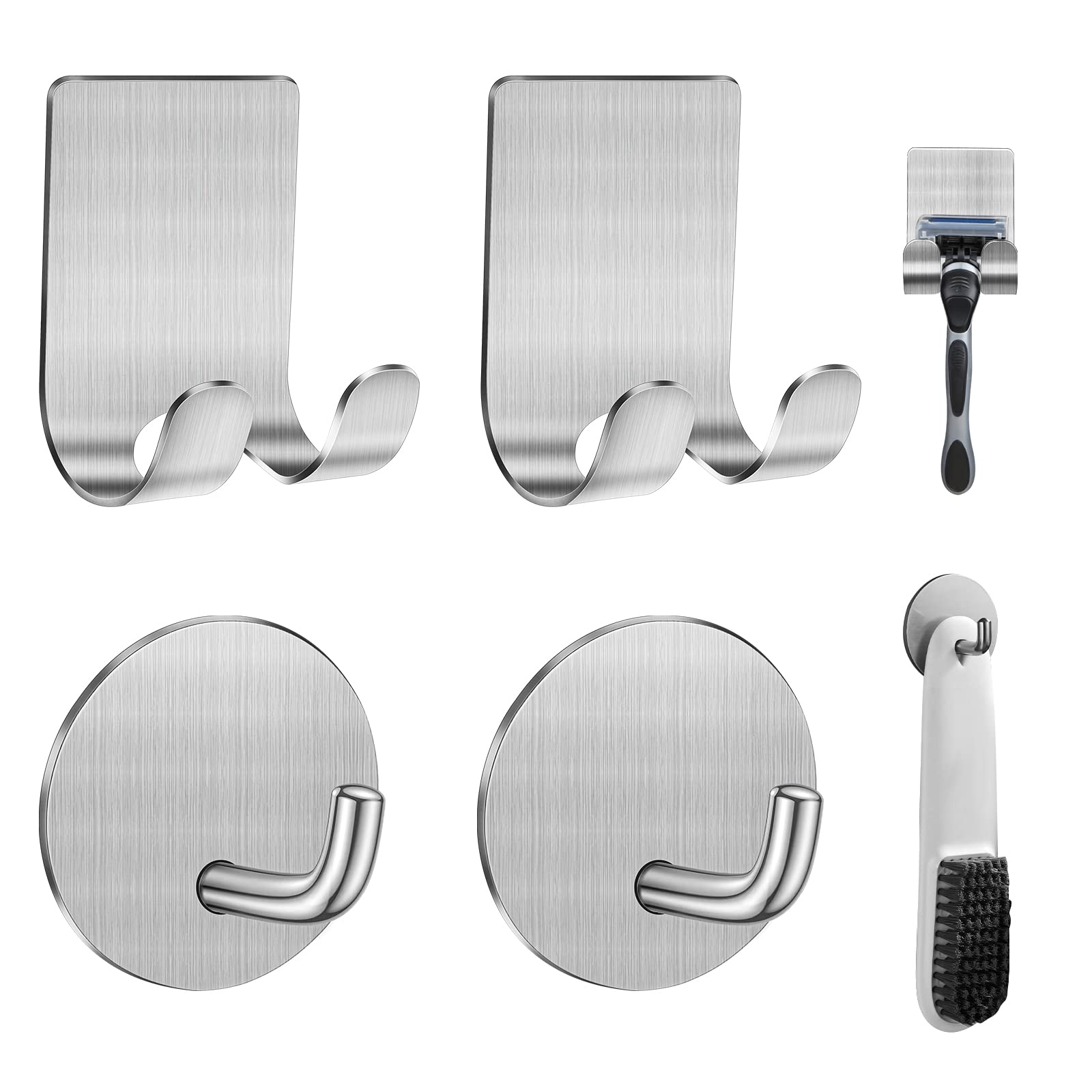 

4pcs Razor Holder Stainless Steel Shower Adhesive Sticky Heavy Duty Waterproof Wall Hooks Premium for Hanging Towels Coat hat
