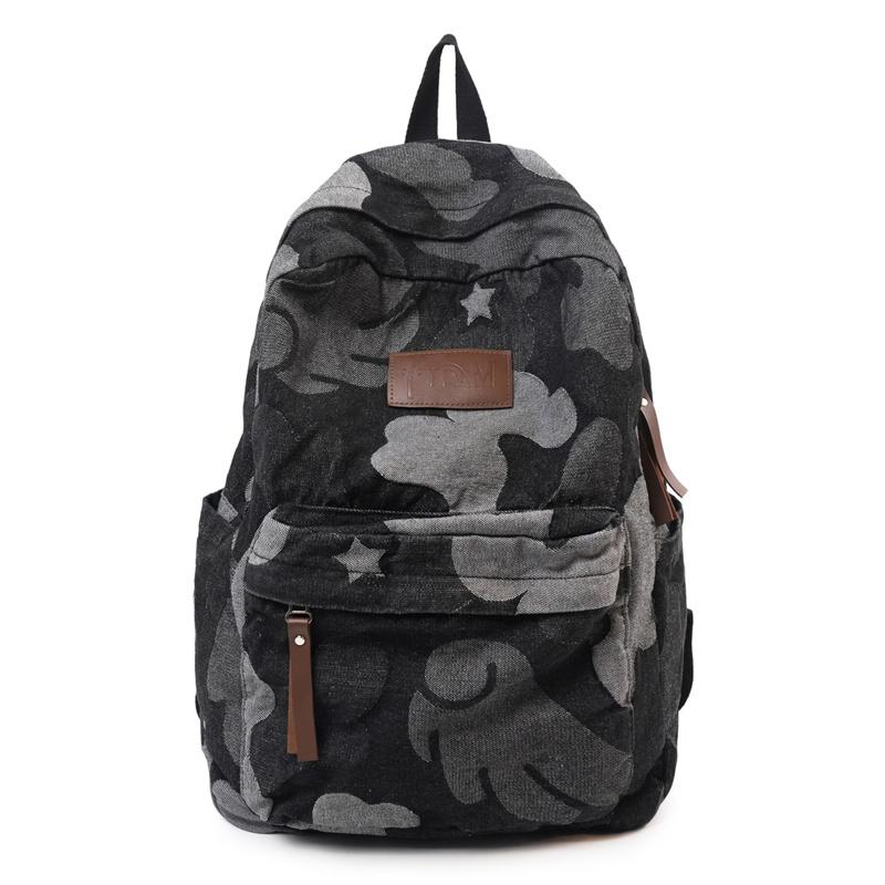 Denim Camouflage Backpack Casual Style Unisex School Bag Fashionable Travel Rucksack