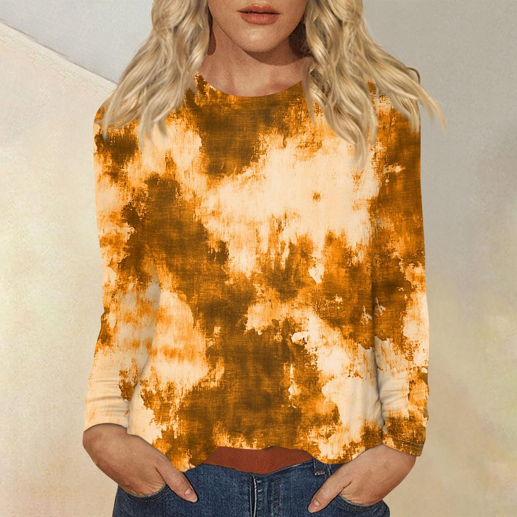 Women's Fashion Casual Round Neck Long Sleeve Printed T-shirt Top