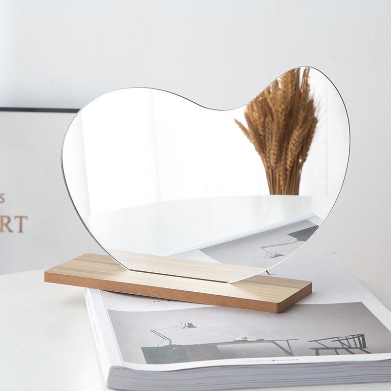 Неправильное Эстетическое Зеркало для Макияжа Безрамное Декоративное Настольное Акриловое Зеркало с Деревянной Подставкой для Гостиной
