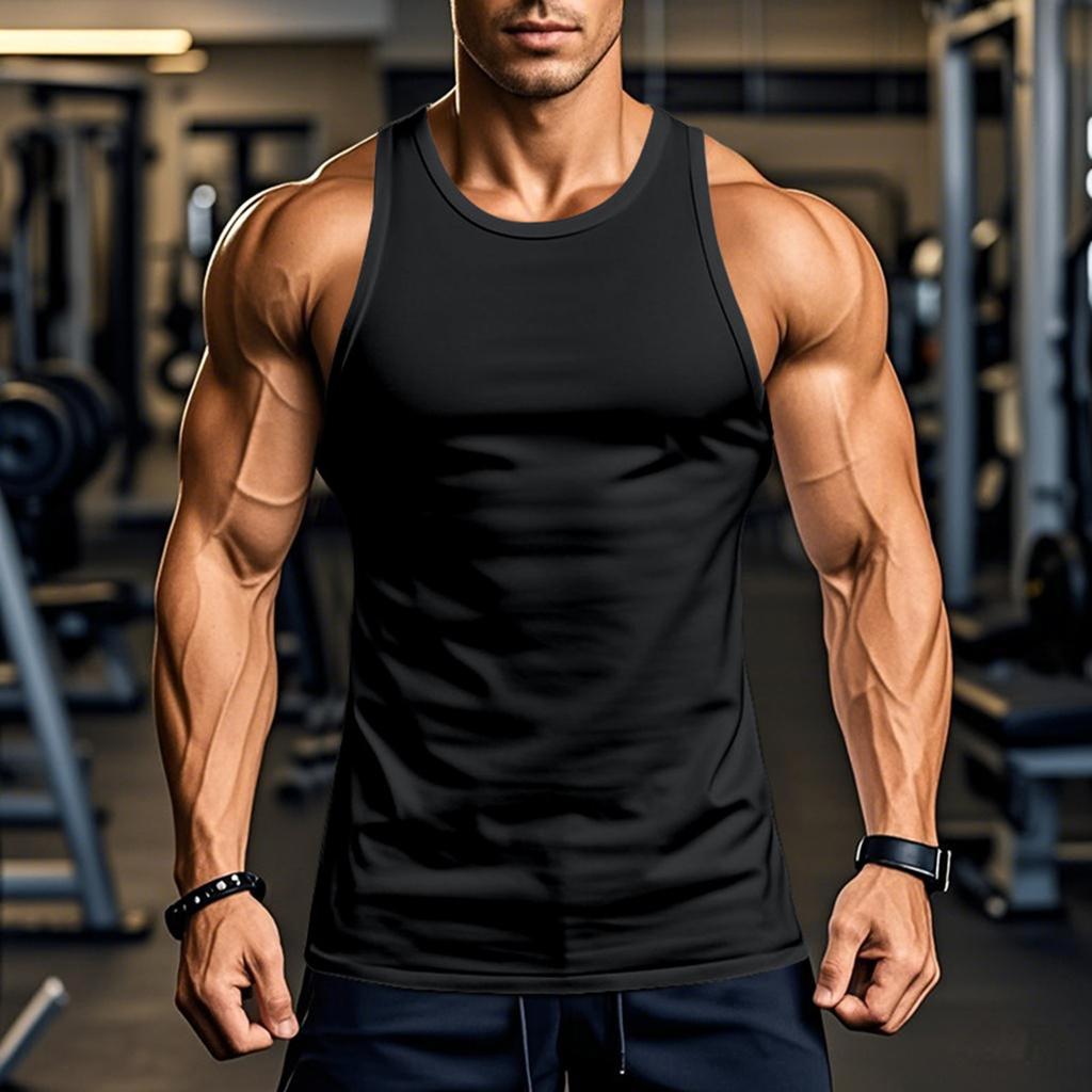 Men's Summer Vest Tight Open Line Round Neck Sleeveless Top Sweat Fitness Training Quick-drying Vest Sports Top