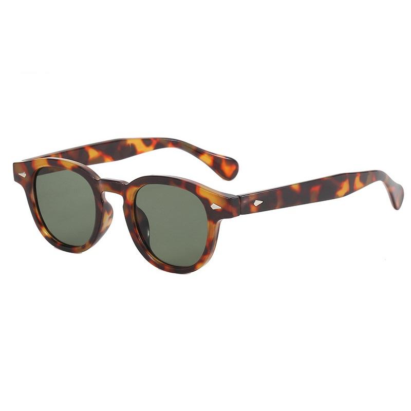 High Quality Fashion Retro Round Sun Glasses Women Rivets Decoration Men Shades UV400 Punk Leopard Sun Glasses
