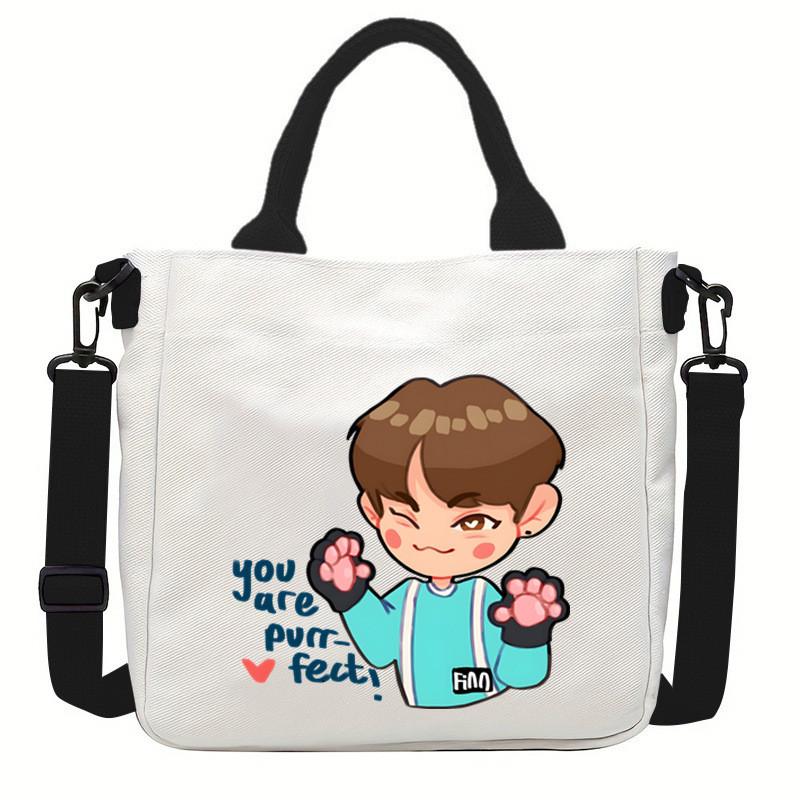 Felix Kpop Band Super Star Printed Crossbody Bag Casual Canvas Shoulder Bags