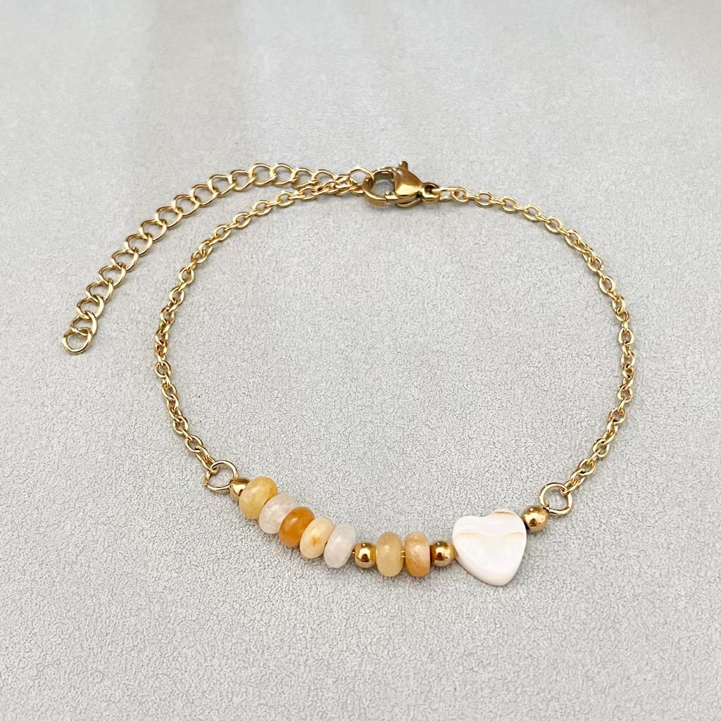 Elegant 18k Gold-Plated Stainless Steel Bracelet with Natural Stone Inlay - Trendy and Fade-Resistant for Women