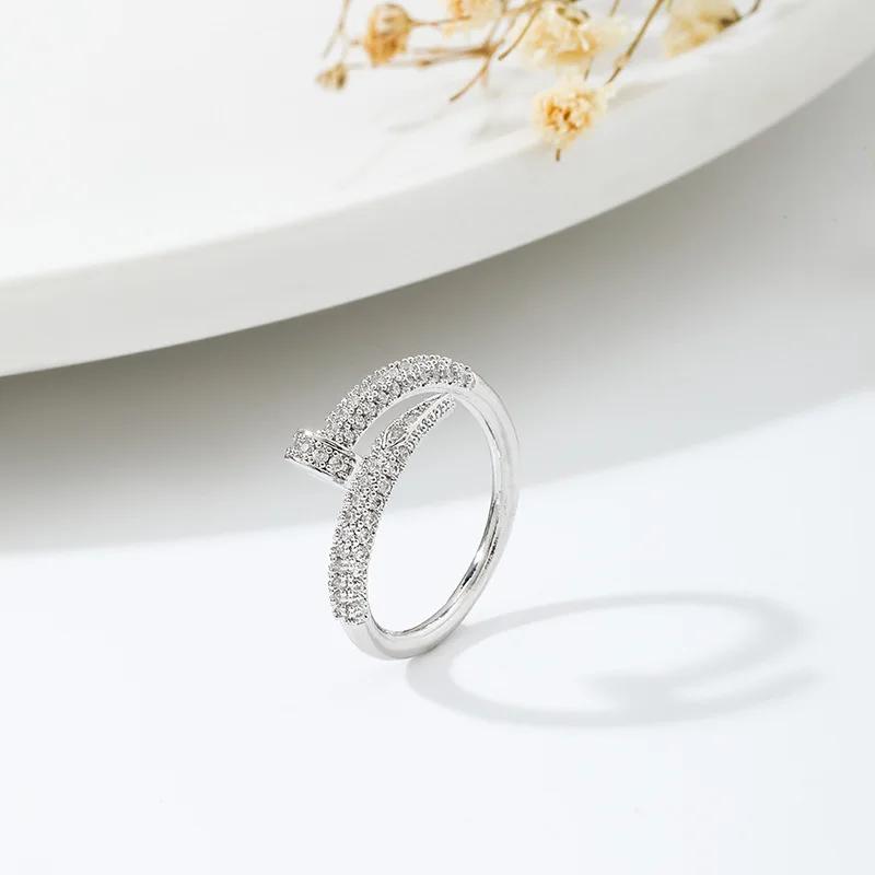 Women Adjustable Nail Ring Korean Fashion Punk Cubic Zirconia Ring Daily Simple Jewelry