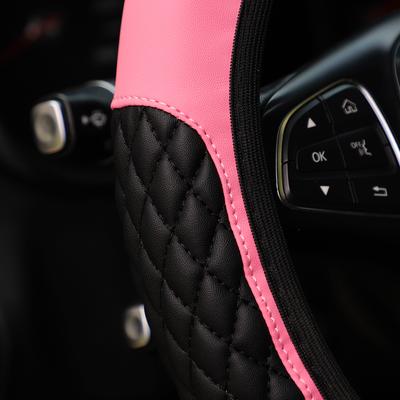 1 PU Embroidered Crown Set with Artificial Diamond Blingbling Leather Steering Wheel Cover Without Inner Ring Fits 14.5-15 Inche