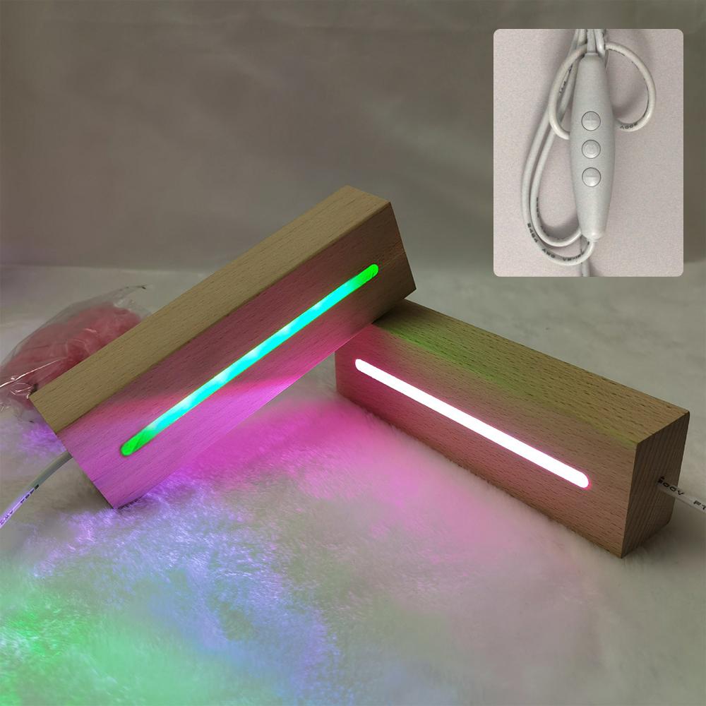 Rectangle Solid Wooden LED Base Strip Luminous Base for Resin Letter Lamp Glass Resin Art Wood Light Display Base Home Decor