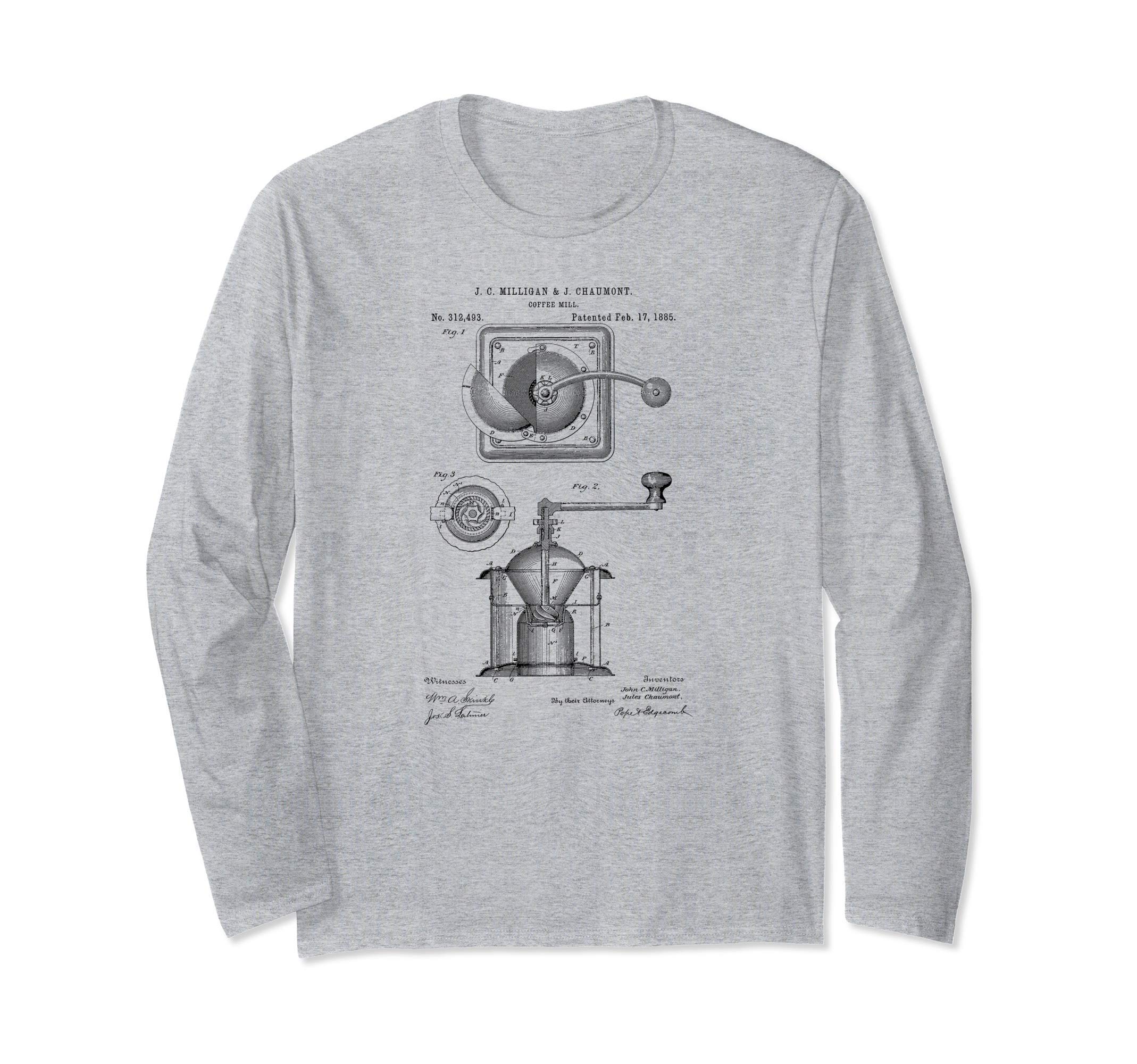 

1885 Coffee Mill Grinder Patent Drawing Long Sleeve T-Shirt сірий колір