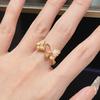 Sweet Butterfly Dance Pink Golden colour Enamel Flower rings for women Embroidered Bead Pearl Ring Palace Style Wedding Jewelry
