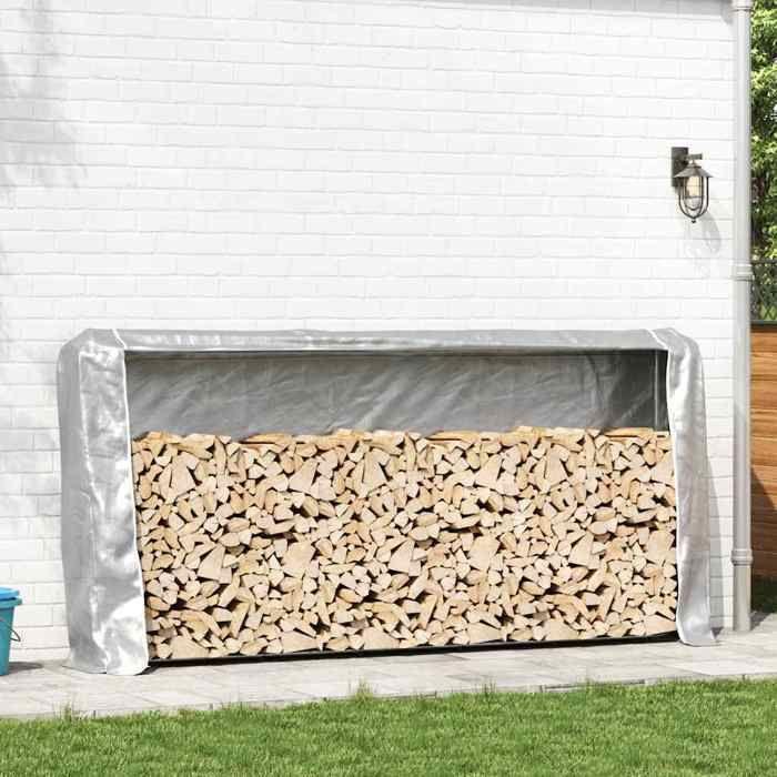 VidaXL Portant de bois de chauffage et housse de pluie acier galvanisé, stockage de bûches, porte-bûches de cheminée, 4100712