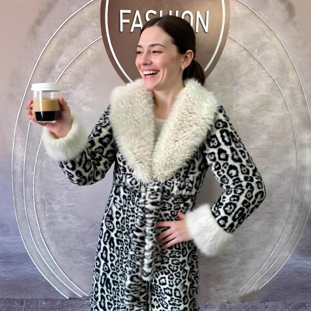 Autumn and winter imitation mink new medium and long waist fur collar thin fashion warm cold thickened coat women