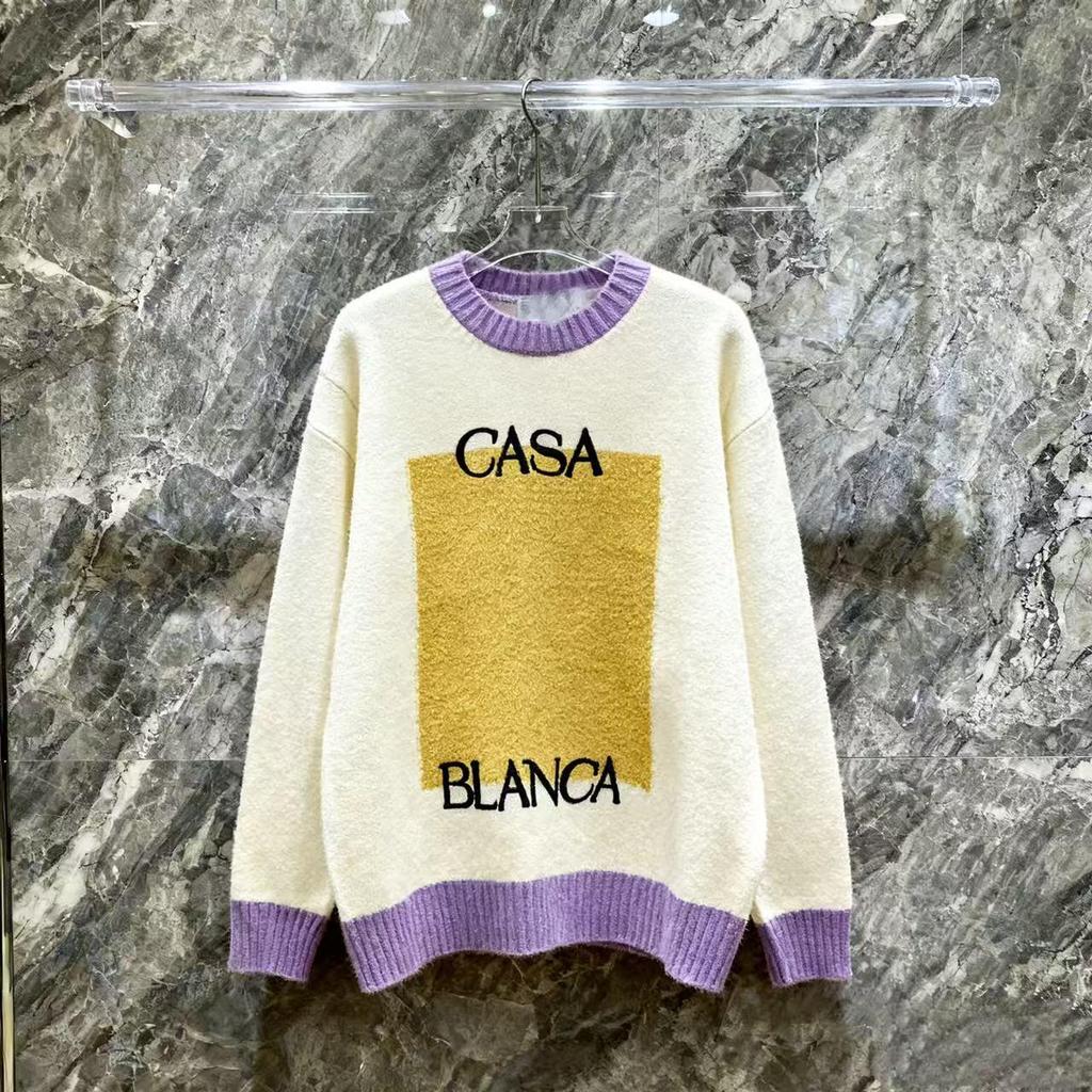 European Style CASA Knit Piqué Polo with Patchwork Pattern - Unisex Design Sweater