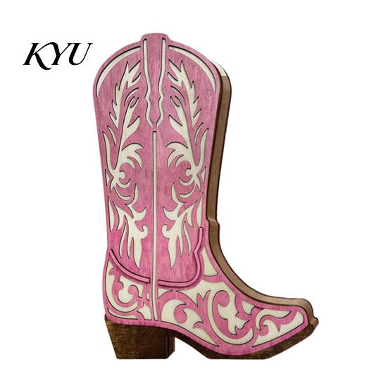 Indoor Plant Display for Living Room Wooden Cowboy Boots Wall Planter Plants, Western Boot Flower Hanging Vase Floral Container Dried Flowers