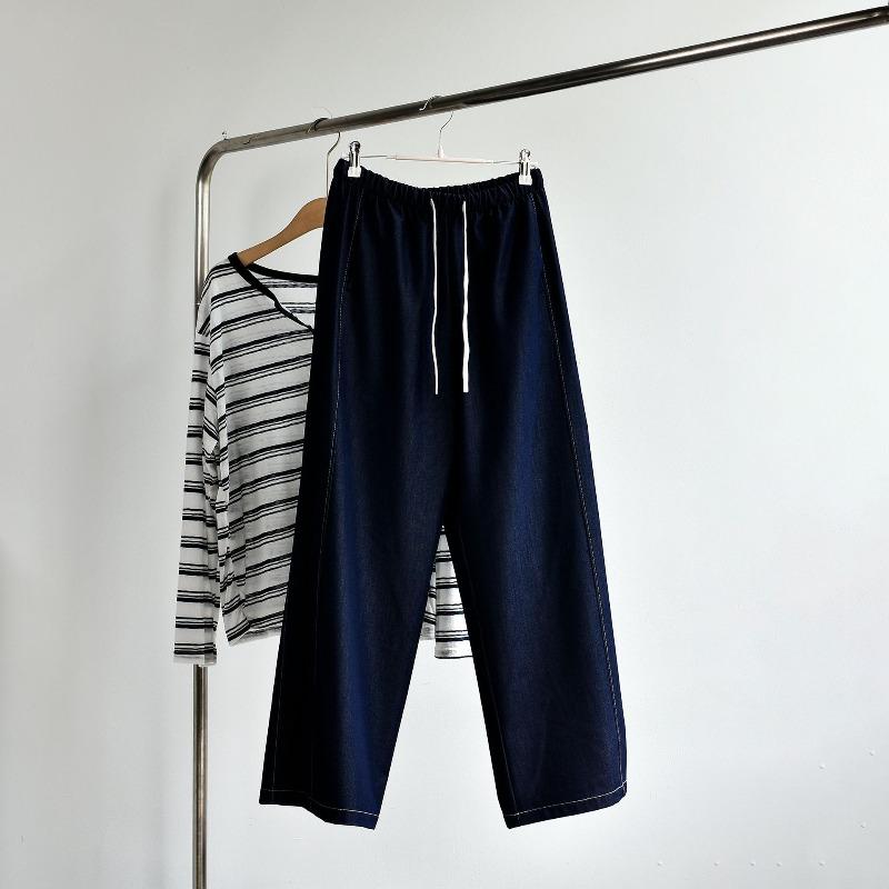 [Thin and light denim] New high-waisted drawstring denim wide-leg pants women's loose pants casual pants floor-mopping trousers