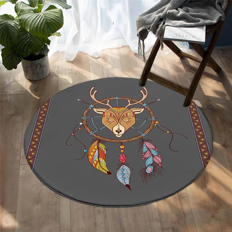 Bunter Traumfänger Runder Teppich Böhmischer Stil Teppich Rutschfeste Bodenmatte für Büro Schlafzimmer Wohnzimmer Küche Badezimmer Dekor