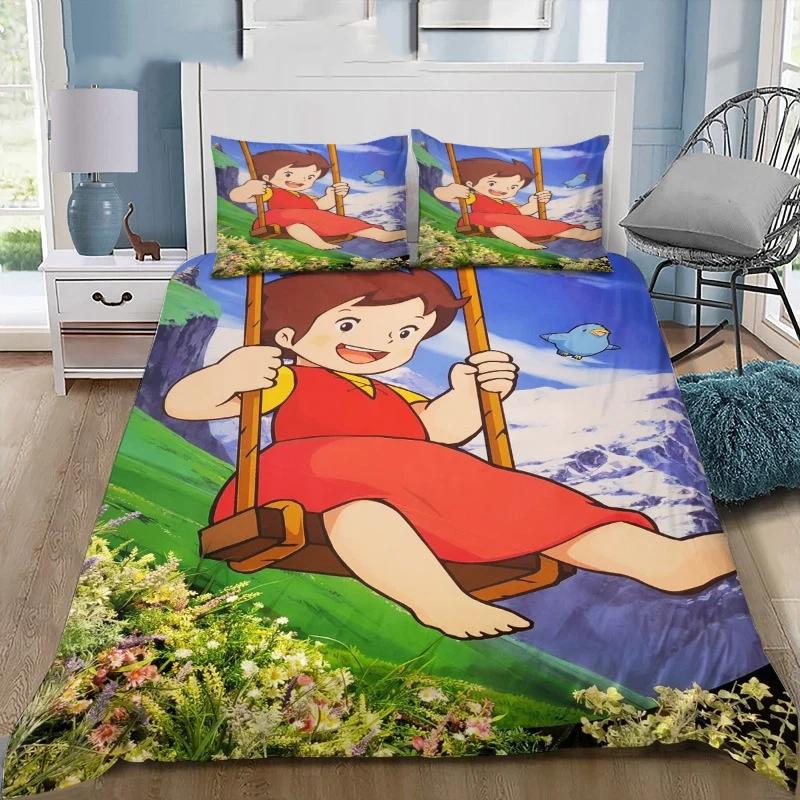 Heidi Mädchen der Alpen Druck Bettwäsche Set Bettbezug Set Kinder Bettwäsche Set mit Kissenbezügen Weiche Mikrofaser Heimdekoration Geschenk