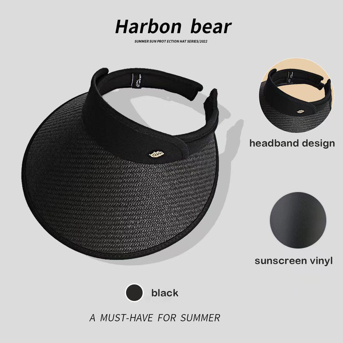 

Hats for women Summer hat sun hat empty top Korean version headband black glue straw cap beach caps sunscreen panama UTHAI S87 One Size чорний