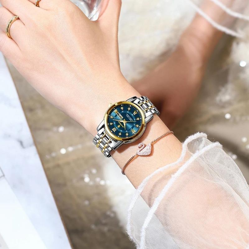 POEDAGAR Casual Women Wristwatch Waterproof Luminous Date Week Quartz Watches Stainless Steel Elegant Dress Ladies Watch