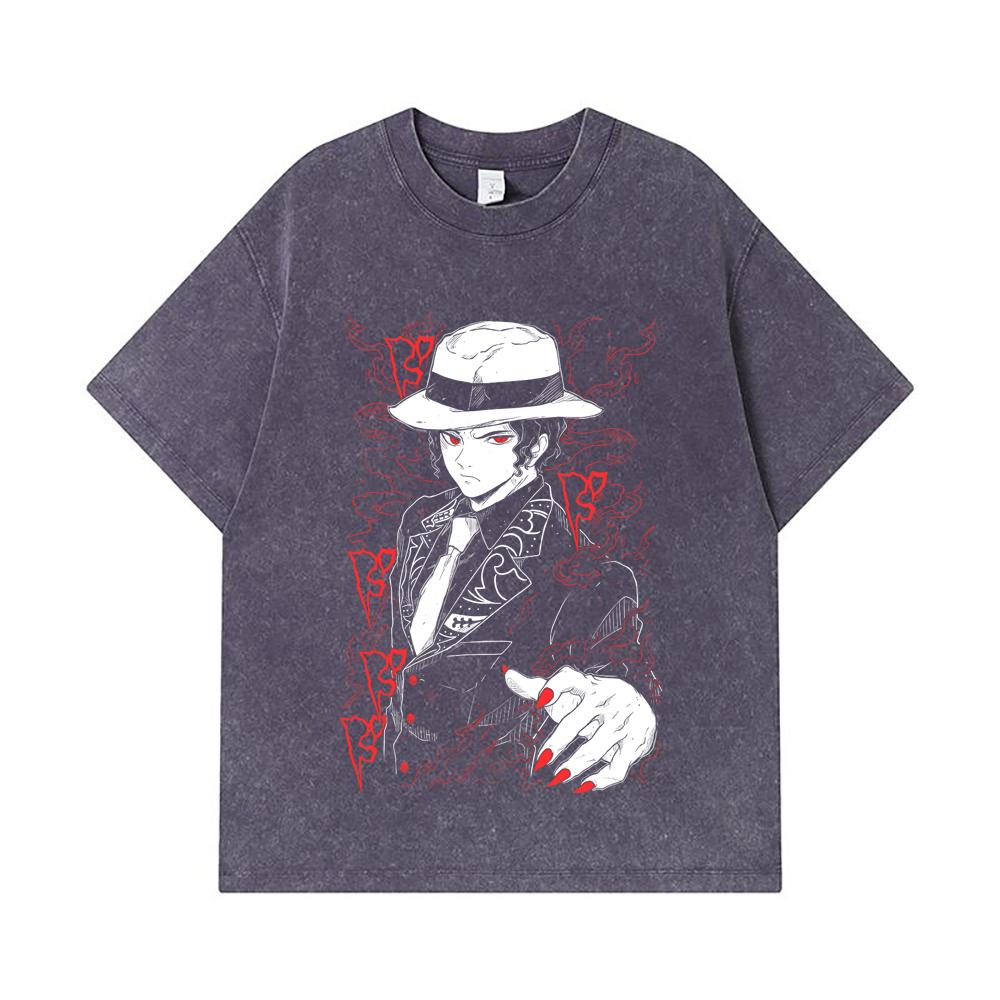 275 GSM Washed T-shirts 100% Cotton Demon Slayer V37 Muzan Print Unisex Heavy Cotton T Shirt