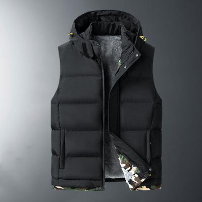 Big Size Men's Padded Vest Hooded Zip-up Fleece Lined Sleeveless Jacket Male Winter Thick Warm Brushed Work Hiking Plus 9XL 10XL