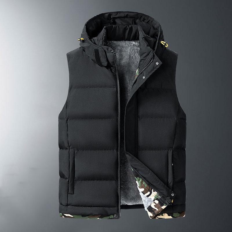 

Мужской стеганый жилет большого размера с капюшоном на молнии, на флисовой подкладке, без рукавов, зимний, толстый, теплый, с начесом, рабочий, для походов, плюс 9XL 10XL XXXXL чёрный