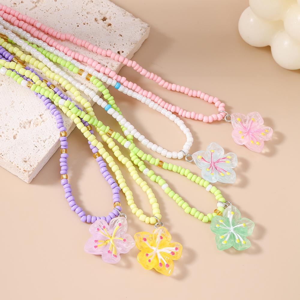 5pcs/set Cute Sakura Flower Charm Necklace for Women Girls Handmade Beaded Necklaces Summer Beach Holiday Jewelry Gift