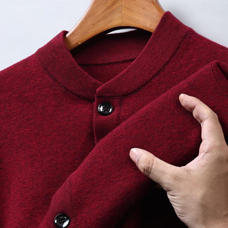 Hengyuanxiang Men's Thickened 100% Wool Cardigan Sweater