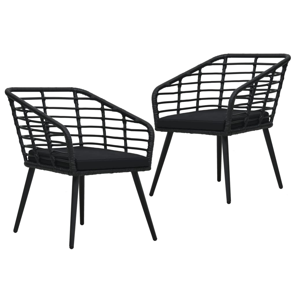 Garden Chairs 2 pcs with Cushions Poly Rattan Black
