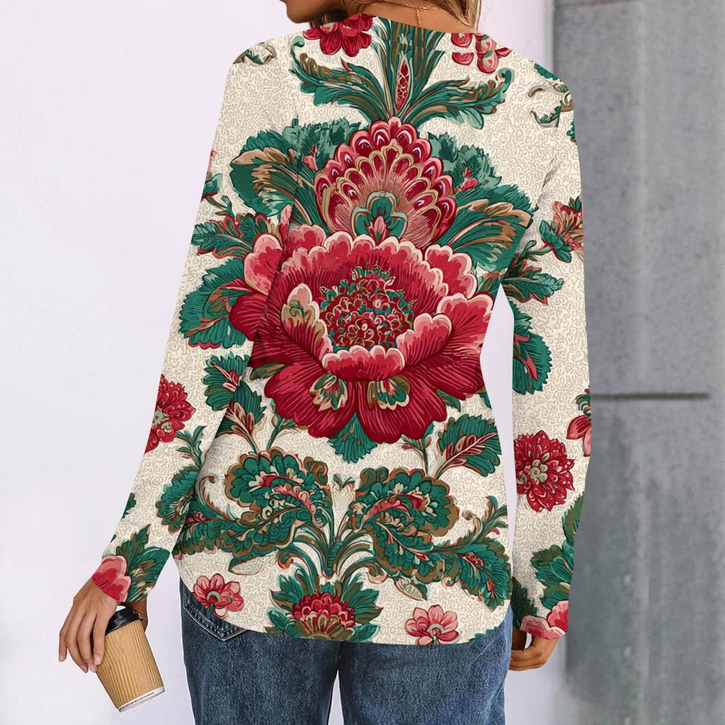 Dameskjorter med trykk, lange ermer, elegante, avslappede topper, trendy skjorter, topper