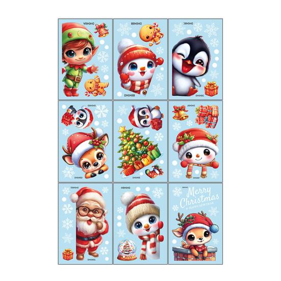 Yousheng 9 Sheets/Set Christmas Window Cling Removable Waterproof PVC Winter Merry Christmas Static Glass Sticker Holiday Party Decoration Decal