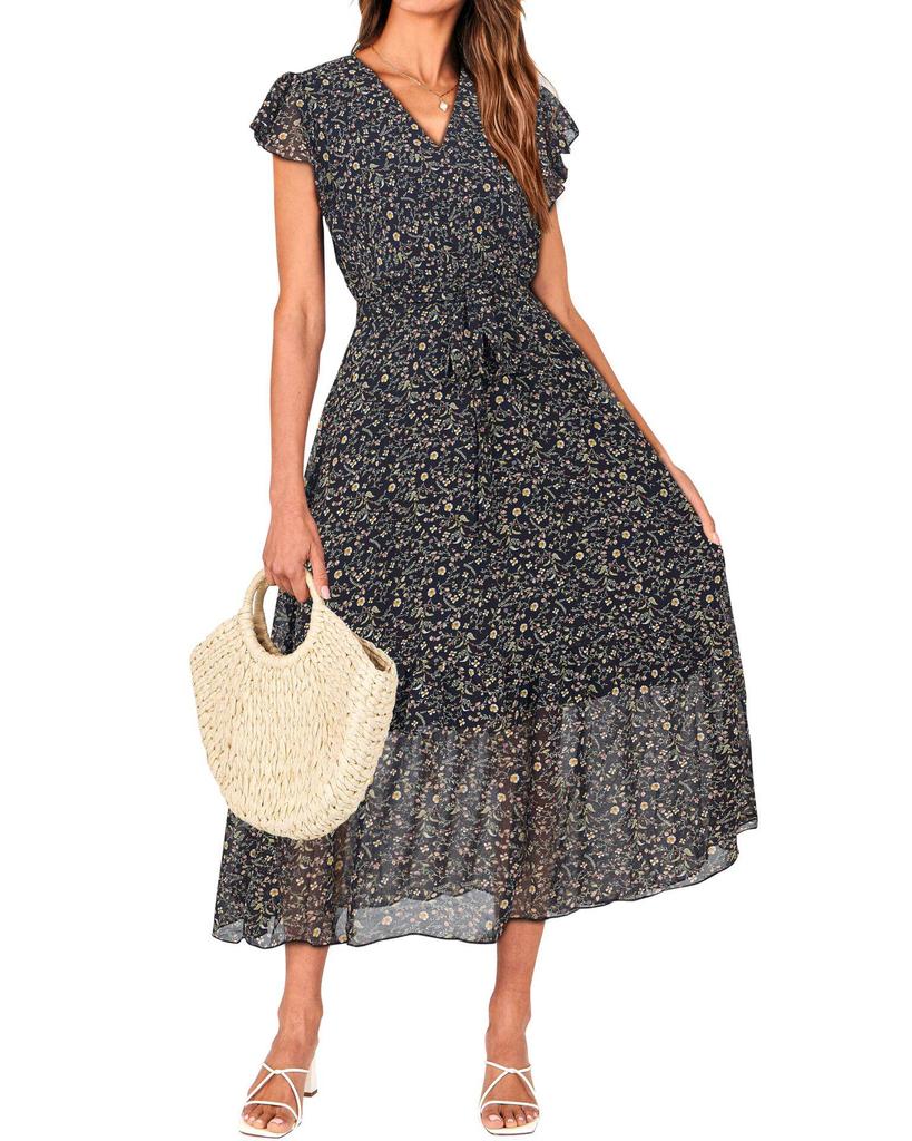 2024 Women's Summer Short-Sleeve Elastic Waist Chiffon Dress