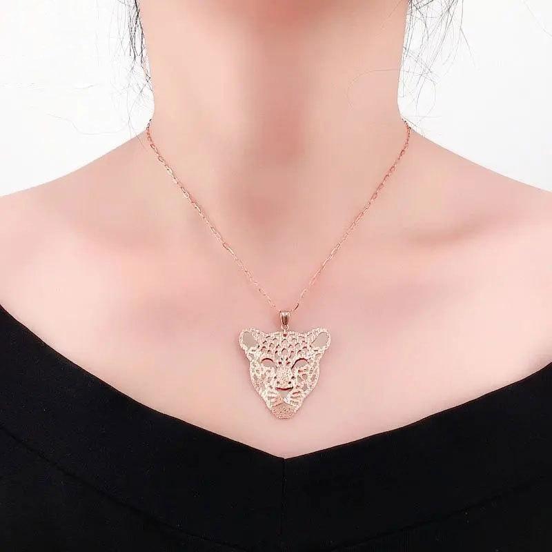 Exquisite Rose-Plated Hollow Big Leopard Head Pendant Russian Purple Gold Women'S Luxury Personalized 585 Colored Gold Necklace