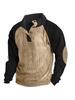 Men's Corduroy Color Block Stand Collar Hoodie - Casual Long Sleeve Top for Spring and Autumn