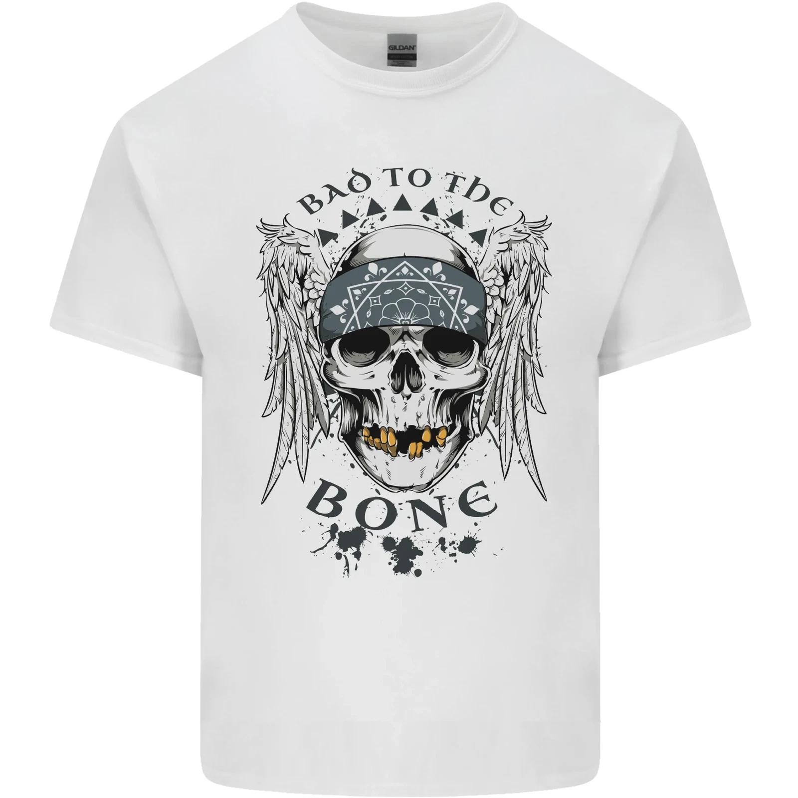 Bad to the Bone Biker Skull Angel Motorbike Kids T-Shirt Childrens 3XL
