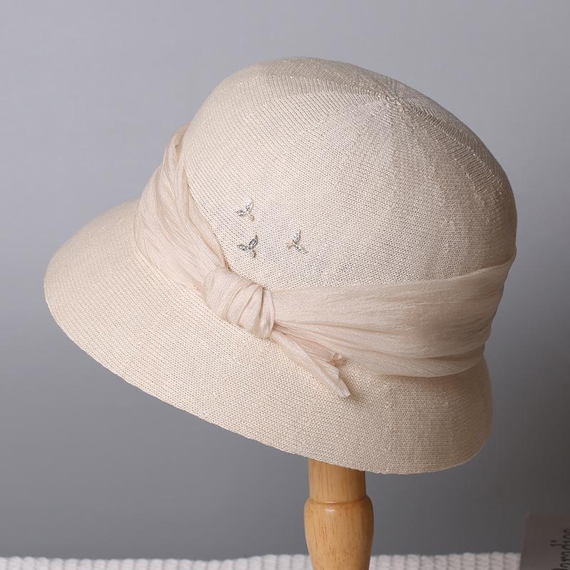 New Sun Hat Women's Summer Sun Protection Hat Breathable Crimped Basin Hat Light Luxury Ribbon Bow Bucket Hat