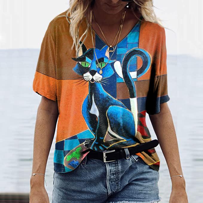 

Женский свитер с короткими рукавами и круглым вырезом, свободная футболка с 3D-цифровым принтом 8xl