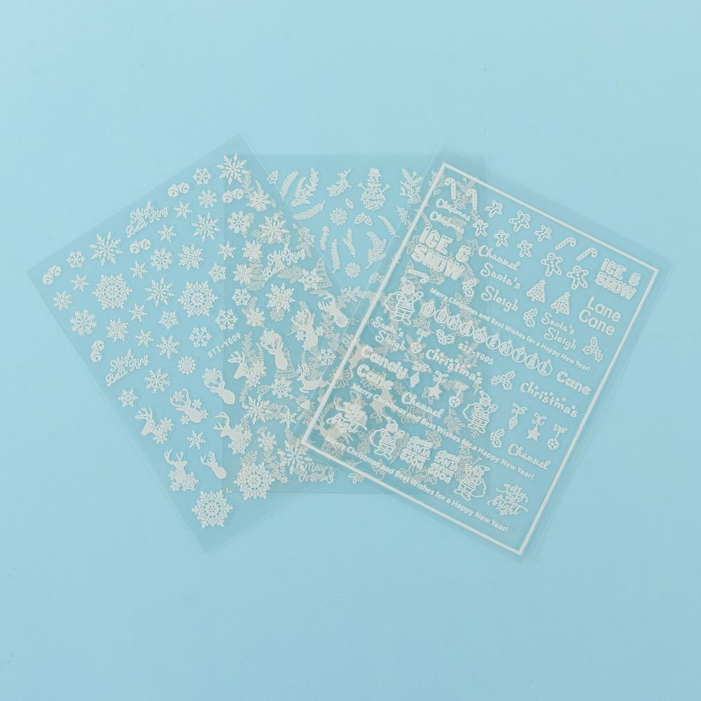 Nail Art Slider Adhesive Decals DIY Manicure Christmas White Snowflakes Nail Sticker 3D Luminous