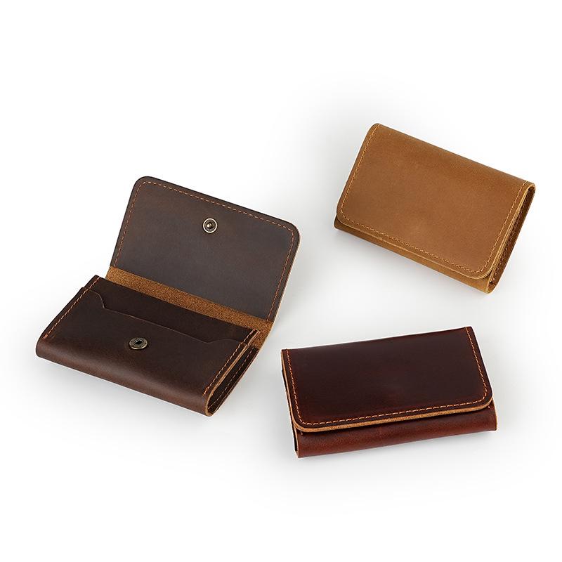 Men's Crazy Horse Leather Card Holder & Wallet - Genuine Dark Buckle, Multi-functional, Bi-fold, First Layer Cowhide