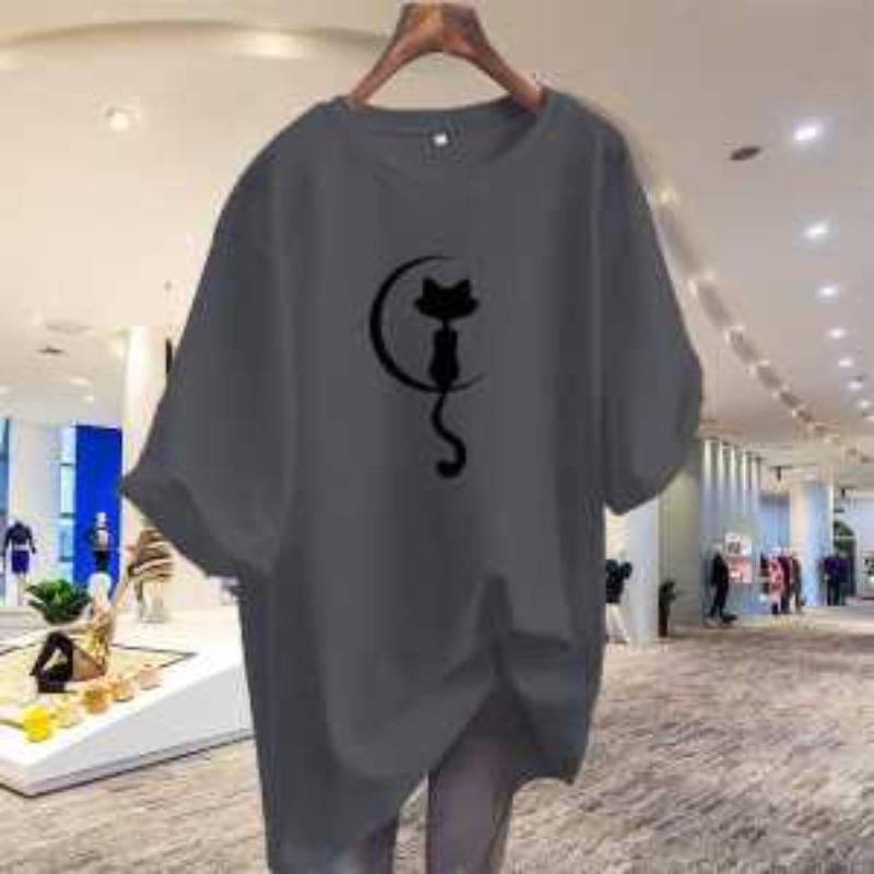 Women's T-shirt with  Moon Print Casual Loose Fit Short Sleeve Tee