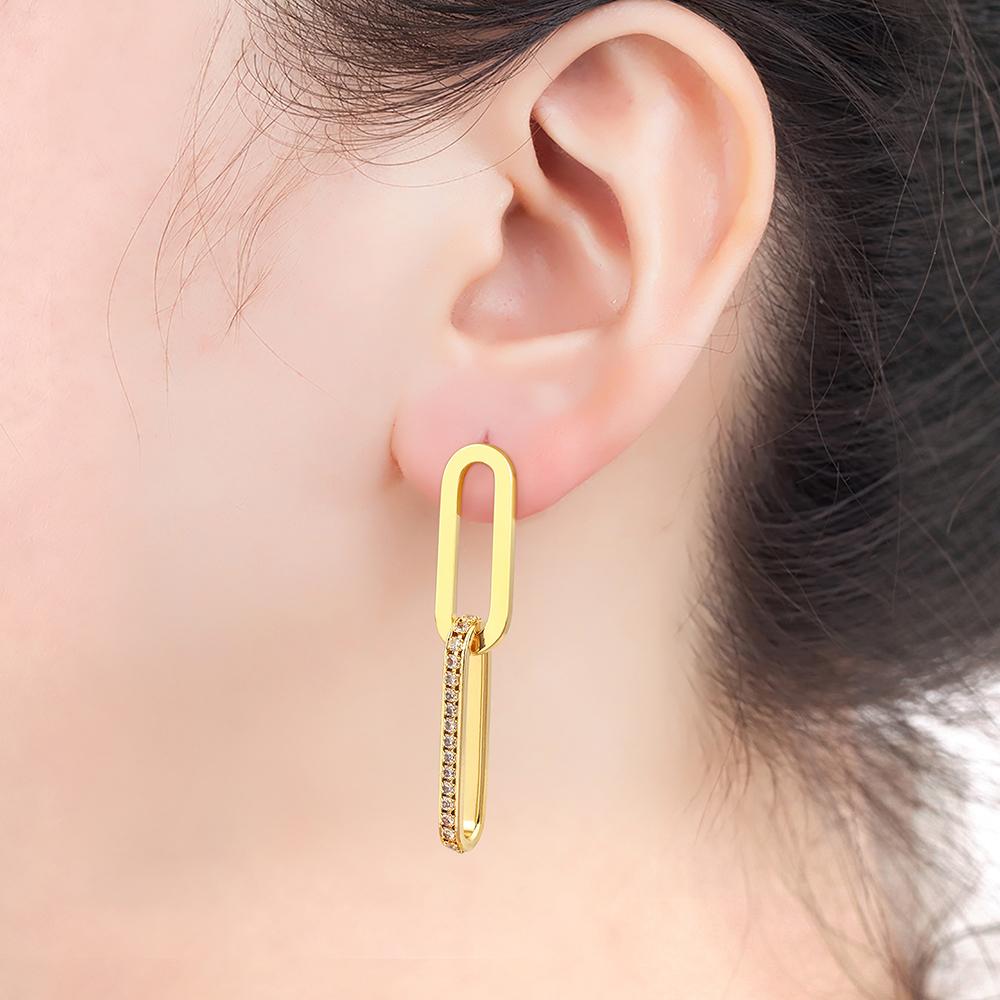 Orecchini a Catena Geometrici Micro Intarsiati in Zircone di Alta Qualità Personalizzati Nidin per Donna Temperamento Raffinato Gioielli in Stile Retrò