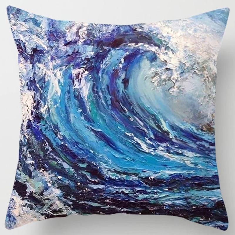 Blue Wave Pattern Cushion Cover for Home Living Room Sofa Office Decoration Throw Pillow Cover