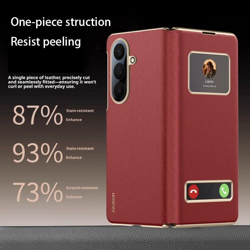 For Samsung Galaxy Z Fold 7 Nappa Leather Case Full-coverage Dual Hinge Camera Lens Protection Bulit-in Magnet Smart View Cover