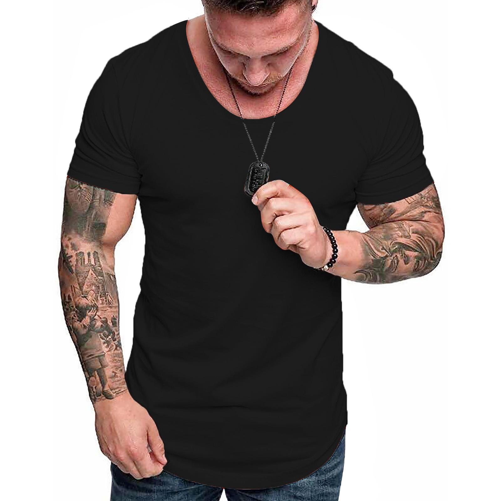 

Модная мужская летняя приталенная повседневная футболка с коротким рукавом, верхняя блузка XXXL чёрный