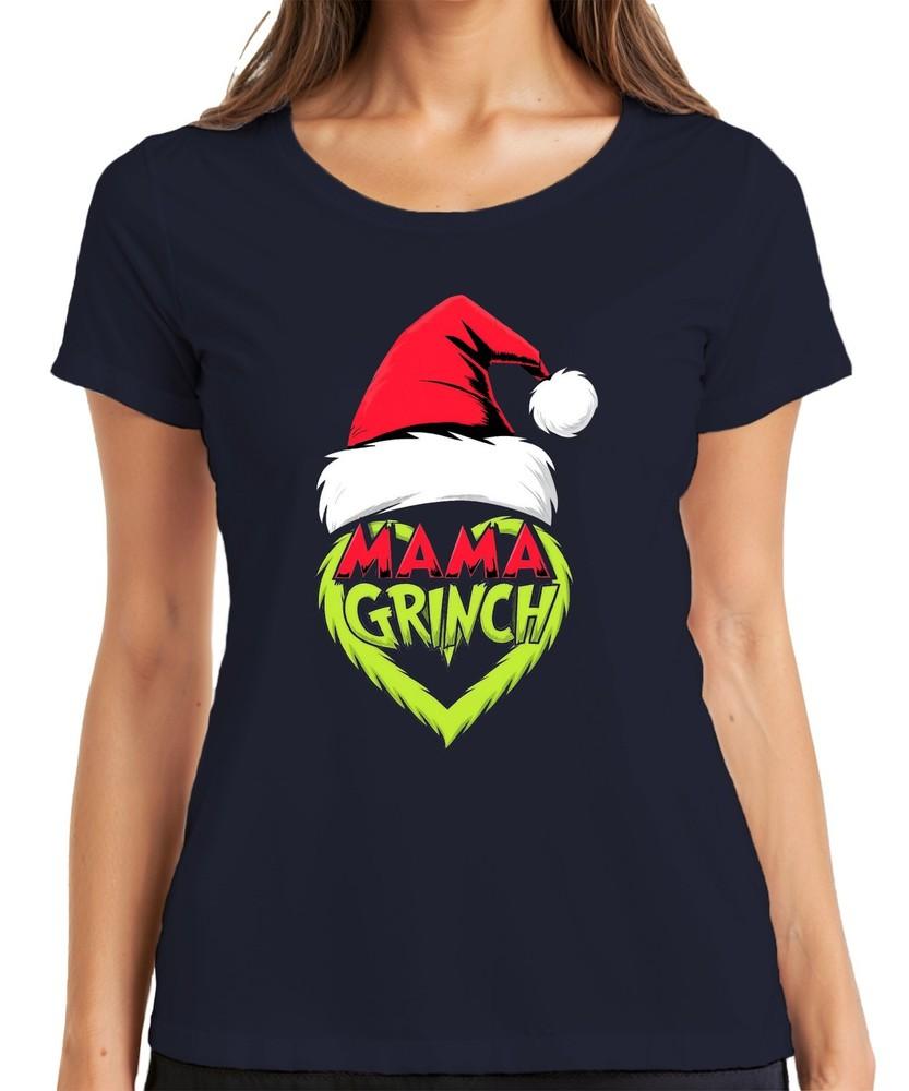 Mama Grinch Christmas Santa Hat Grinch Heart Funny Mother Ladies TShirt S