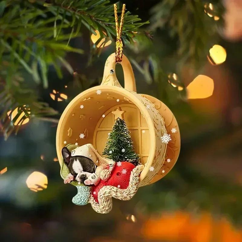 New Creative Acrylic Flat Cup Pet Dog with Various Styles To Choose From Christmas Household Decoration Car Backpack Pendant